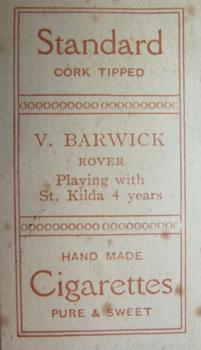 1906-07 Sniders & Abrahams Australian Footballers - Victorian League Players Series C #NNO Victor Barwick Back